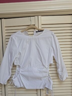 Zara White Side Ruched Cutout Top